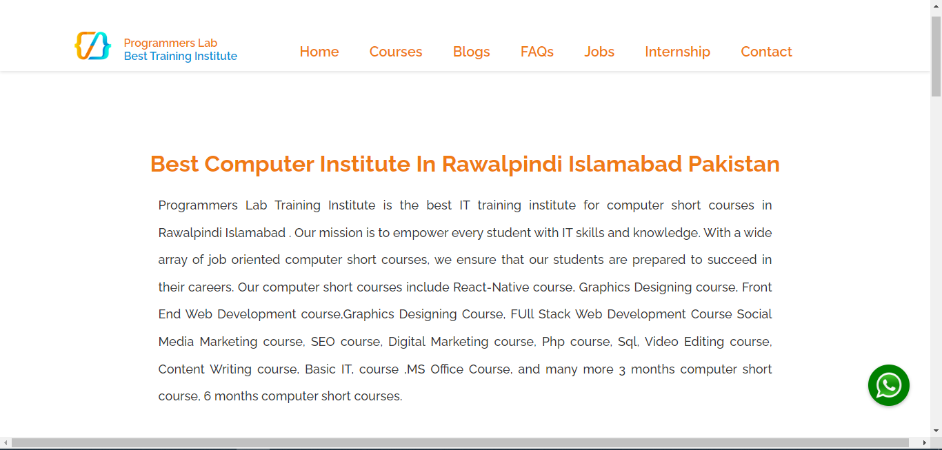 Programmers Lab Institute_Mobile, full stack web Development, React Native,c++Course,IT short courses, freelancing, in  Rawalpindi Islamabad