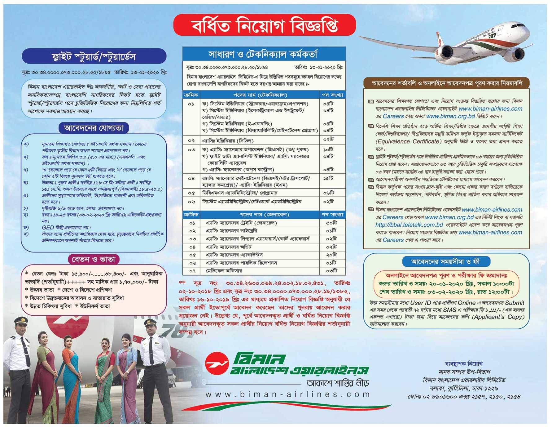 Biman Bangladesh Airlines job circular 2020