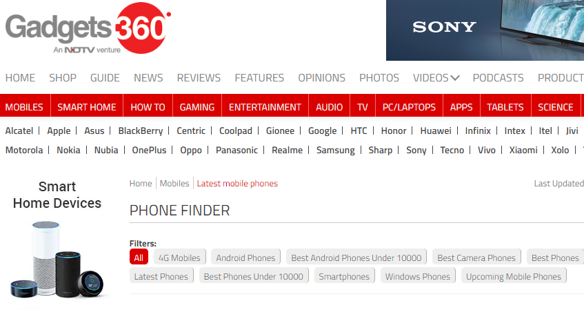 gadget 360 All latest mobile phone price & details